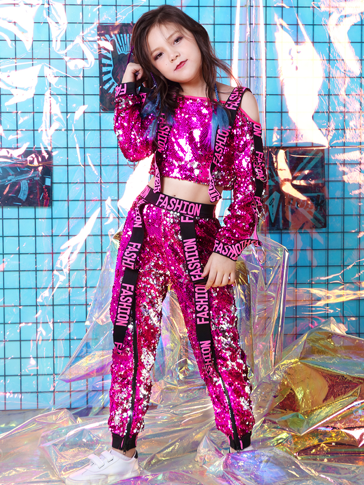 棚ドラムパフォーマンス服衣装子供ヒップホップダンス服ローズスパンコール女の子ジャズダンス衣装社交ダンス