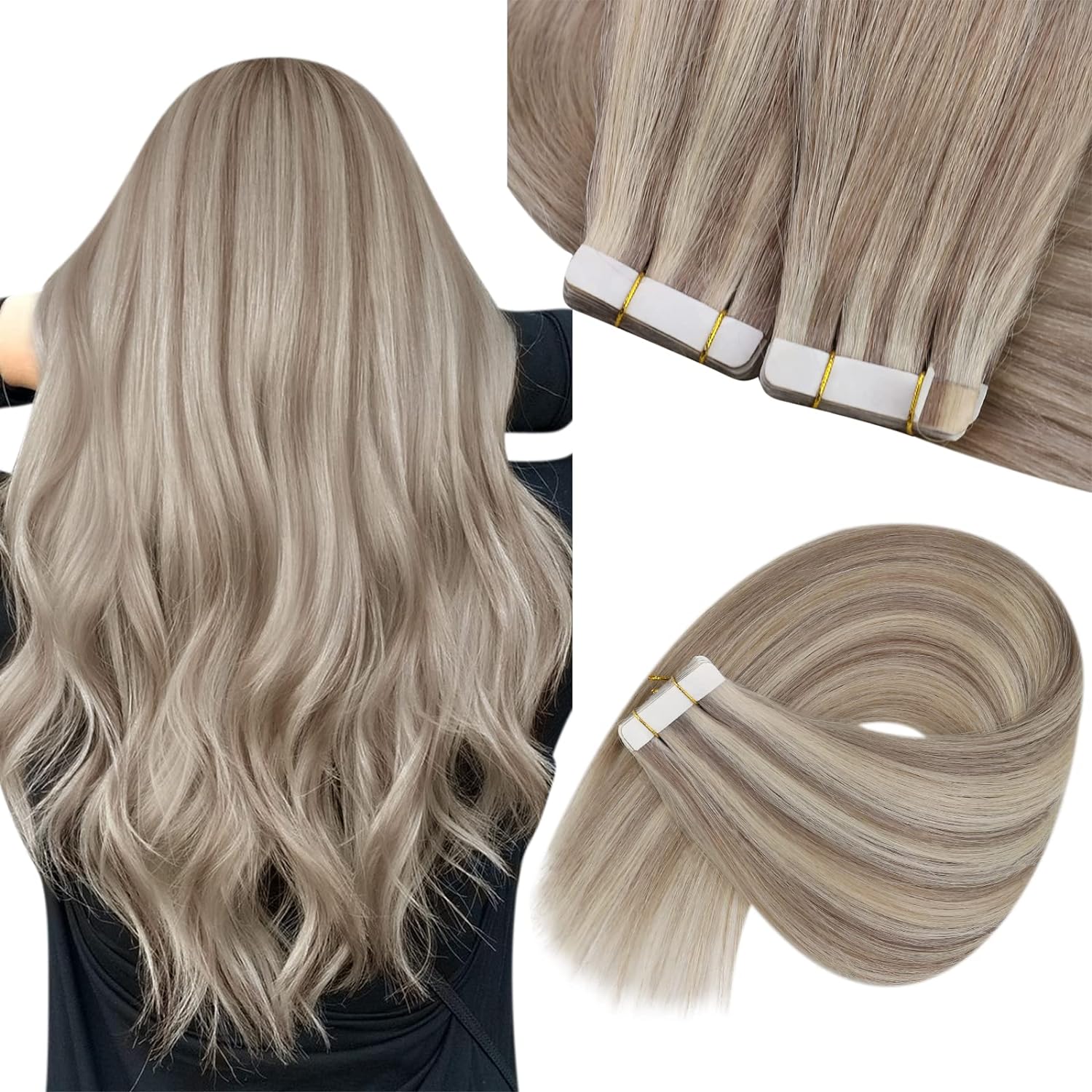 テープインヘアエクステンション人毛ハイライトカラー 18 アッシュブロンドと 613 ライトブロンドヘアエクステンションテープイン 20 個 50 グラム