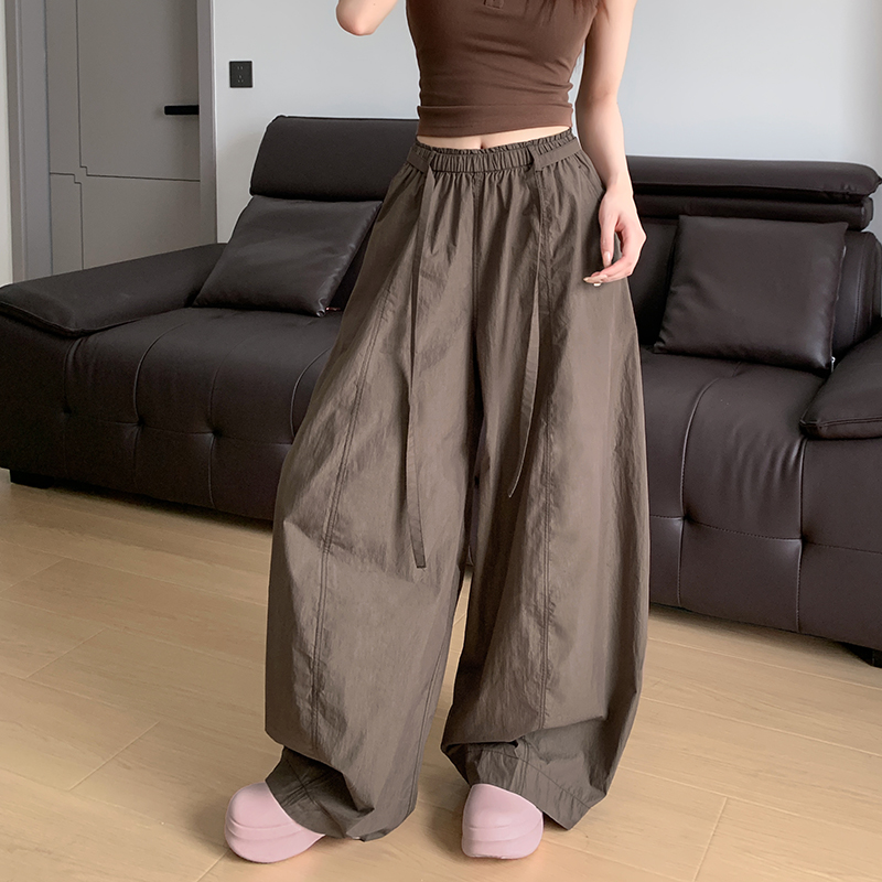 女性の冷蔵庫パンツナイロン綿混紡ルーズランタンワイドレッグパンツ軽量涼感トレンディなズボンサマーパンツ