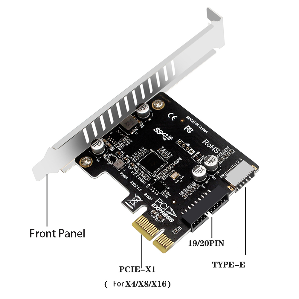 PCIE - USB 3.0拡張カード 5Gbps Type Eコンバーター フロントパネル PCI Express 1x 4x 8x 16x - 19P 20PIN Type Cマウントアダプタ