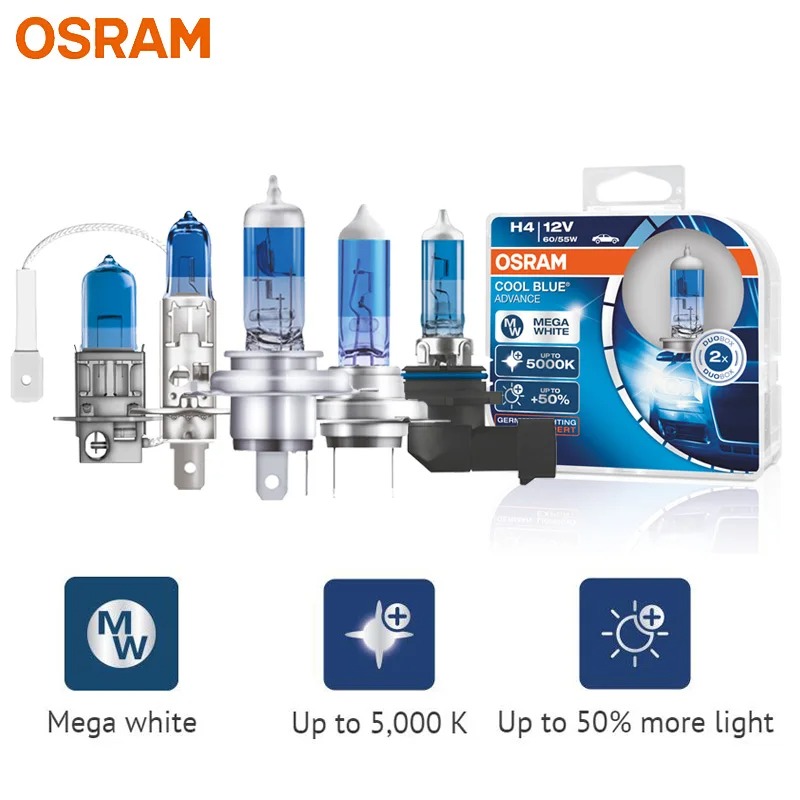 OSRAM クールブルーアドバンス H4 H7 H9 H11 12V 5000K ピュアホワイト H1 H3 HB3 HB4 キセノンルック車ハロゲンライトランプオリジナルヘッドライト
