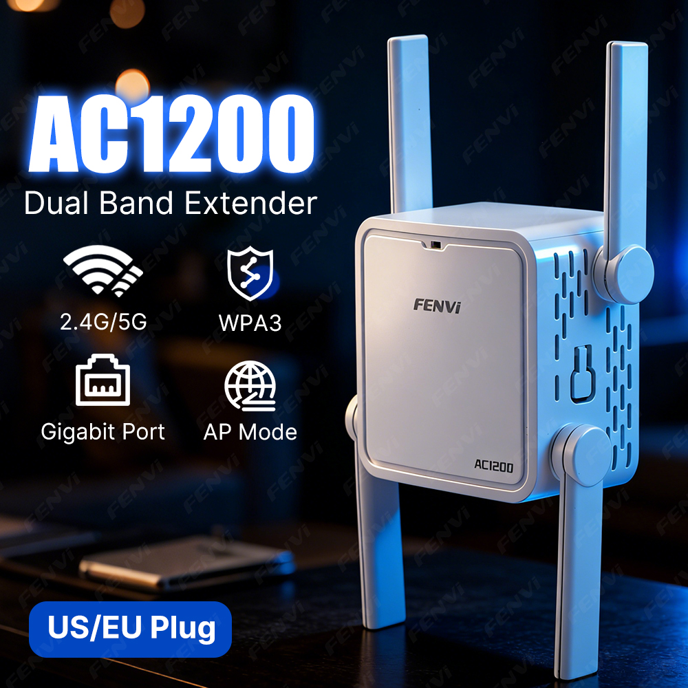 5Ghz AC1200 WiFi リピーター 1200Mbps ワイヤレスエクステンダーアンプデュアルバンド 2.4G/5GHz Wi-Fi 信号ブースター長距離信号ルーター