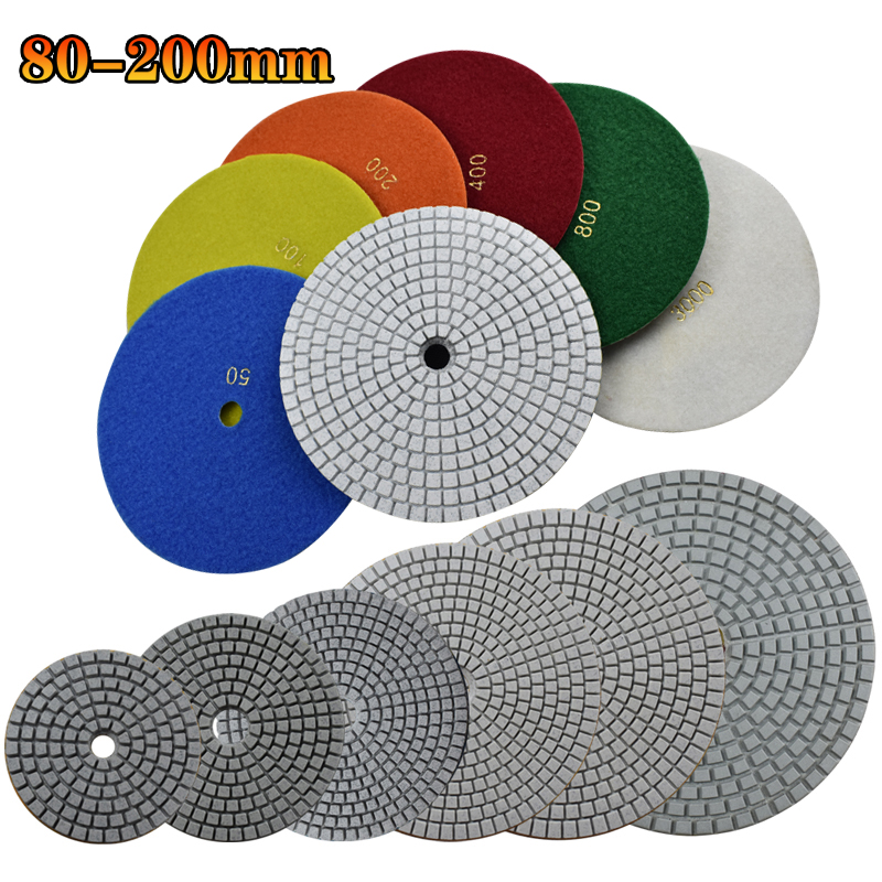 80mm-200mm ダイヤモンド研磨パッド 湿式研磨ツール サンディングストーン用 大理石 花崗岩 カウンタートップ 7個パック 3/4/5/6/7/8インチ