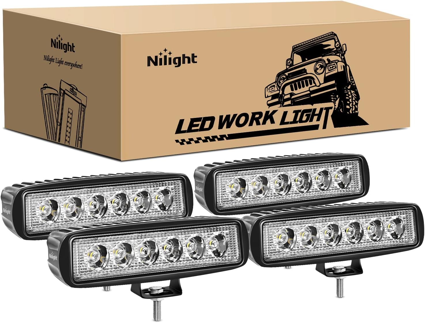 Nilight Led Light Bar 4PCS 18w Spot Driving Fog Light Off Road Lights Boat Lights Driving Lights Led Work Light SUV Jeep Lamp