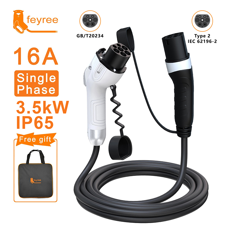 フェイリー EV 充電器 GB/T メス車側 to type2 オスプラグ 16A 3.5KW 32A 7KW 充電ケーブル 5 メートル 11KW 22KW 3 相電気自動車用