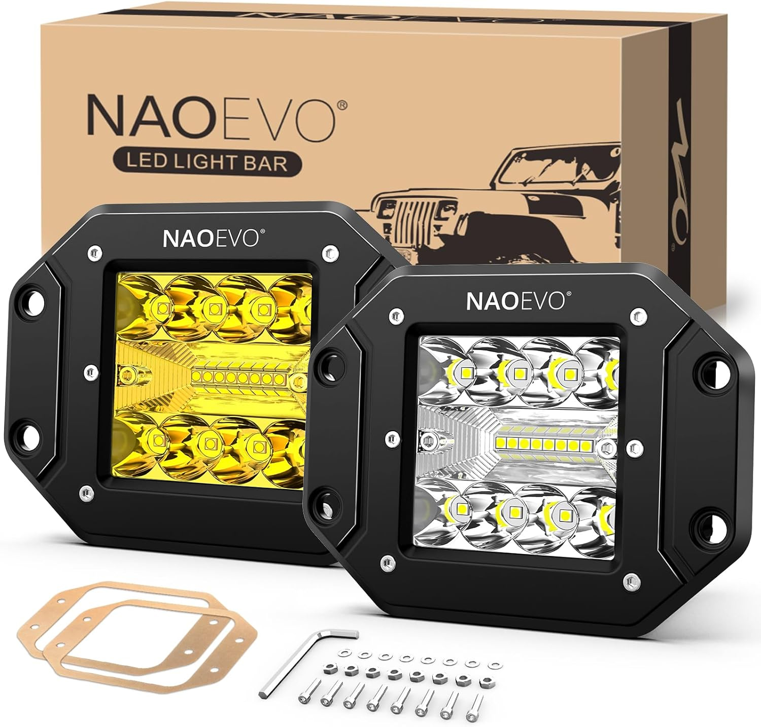 NAOEVO 5 インチフラッシュマウント LED ポッドライト 40 ワット 4000LM スポットフラッドコンボ LED ライトバーオフロードドライビングフォグランプ LED ワークライト
