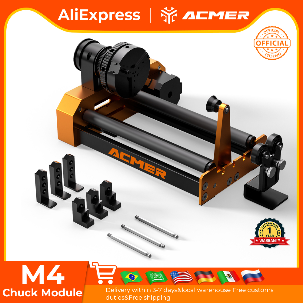 ACMER M4 チャックモジュール回転モジュール 360 度回転 4-in-1 円筒缶ボトル球体リングオブジェクト用の回転彫刻