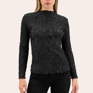 Sunflower Heavy Industry レディースカジュアルTシャツ 幾何学模様・花柄ジャカードトップス 丸首 ゆったりフィット 春夏用長袖シャツ