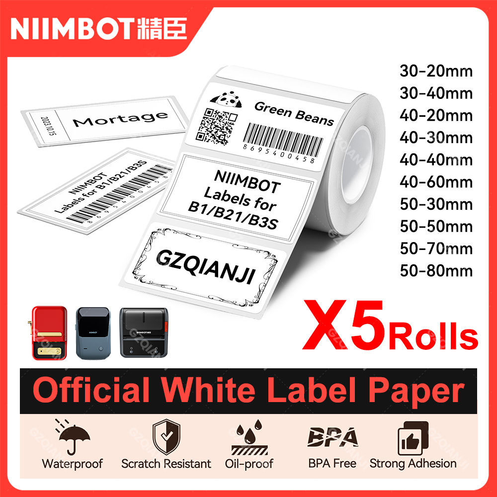 5 ロール Niimbot サーマル Papel B21 B1 プリンタホームオフィスラベルロールカラフルな粘着紙正方形印刷可能なステッカー紙