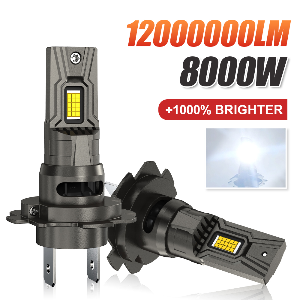 2 個ハイパワー H7 H4 LED 電球 1:1 ミニサイズ H1 ターボヘッドライト 6000K 12000000LM 8000W ファン付き超高輝度 12V 24V オートランプ