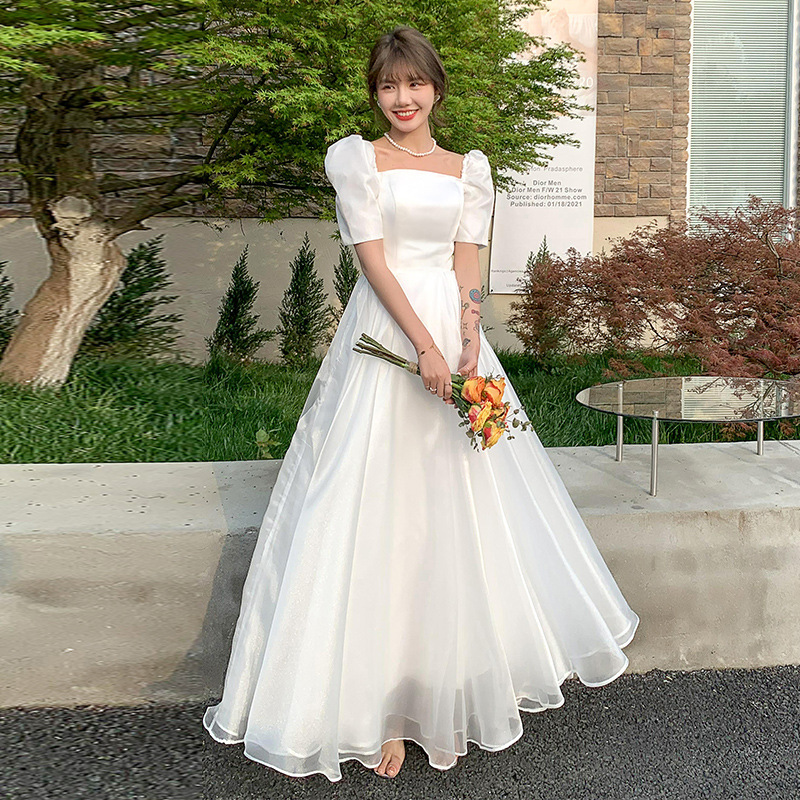 新しい白い汗レディーガール女性プリンセス結婚式ブライダル宴会パーティーボールウエディングドレスパフォーマンスガウン