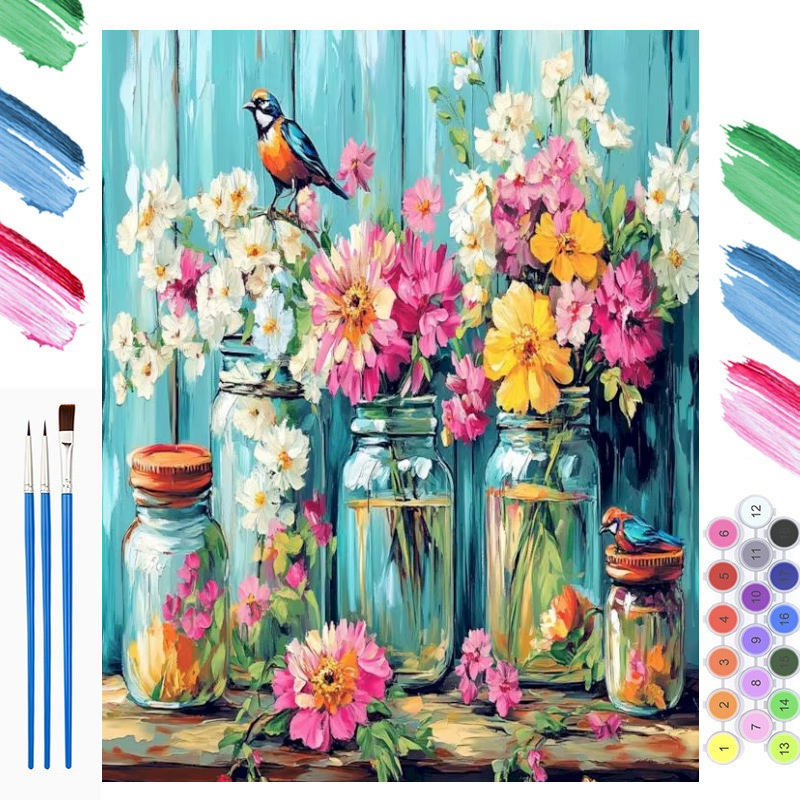 DIY デジタル油絵ペイントバイナンバー花柄キャンバス手描きアートワーク家の装飾フェスティバルギフト