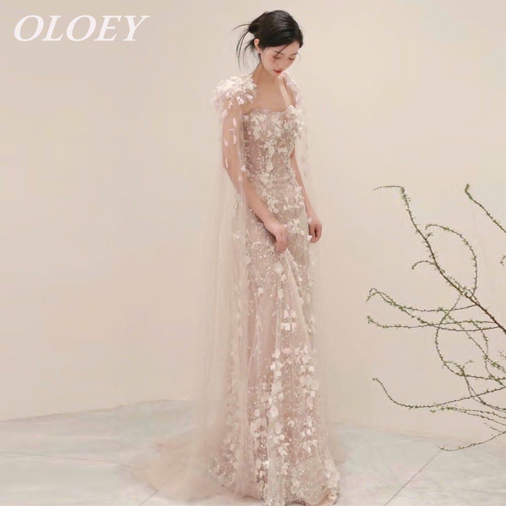 OLOEY 高級 Beaidng 3D 花レースのウェディングドレスプリーツチュール A ラインブライダルガウンカスタマイズされた韓国写真撮影 웨딩드레스 コルセット