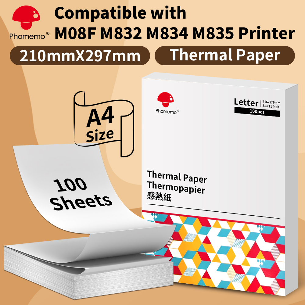 Phomemo A4 サーマルプリンタ用紙レターペーパー速乾性連続紙 M832/M833/M834/M835 ポータブルプリンタ用適タブ 2 ロール