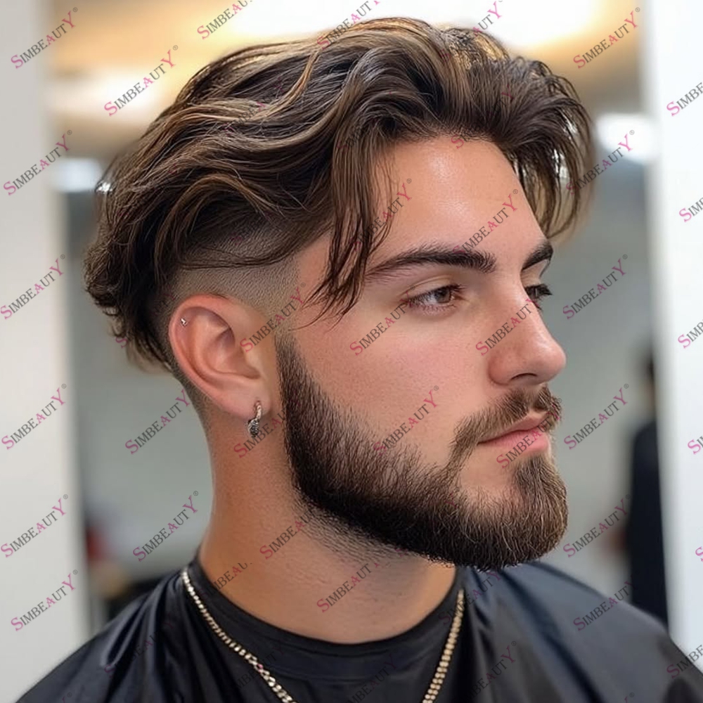 ソフト人毛男性の茶髪交換システム 30 ミリメートルウェーブナチュラルヘアライン安い 0.1 ミリメートル注入スキンベースかつらウィッグ