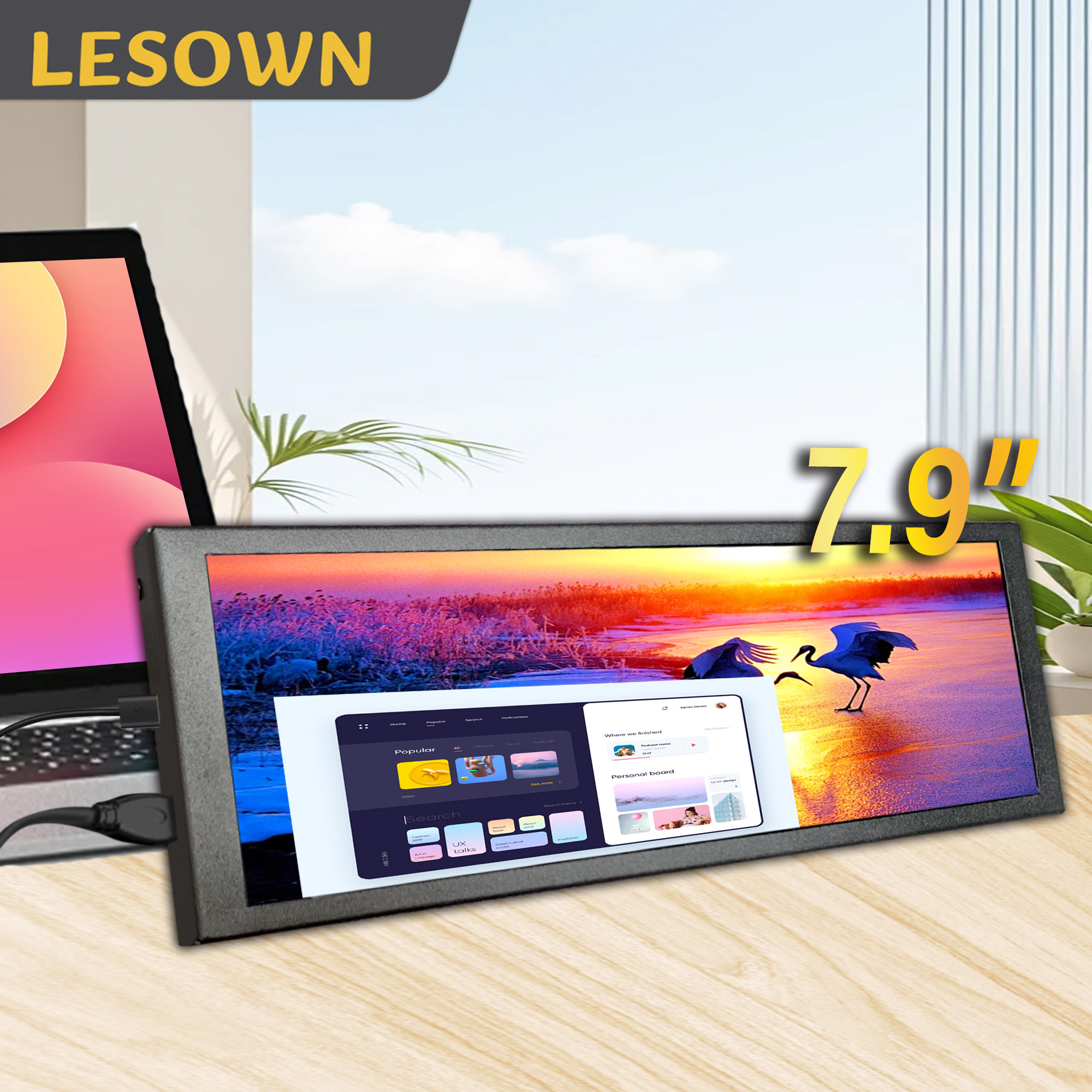 LESOWN 6.9 7.9 インチ水平モニター 400x1280 スリムストレッチディスプレイラップトップ PC およびモバイルデバイス用のポータブル追加スクリーン