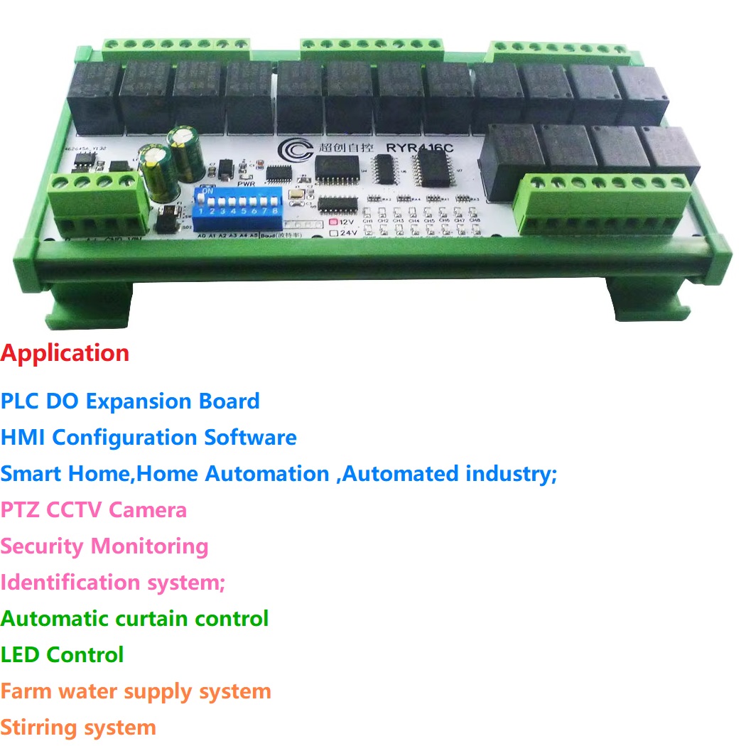 16CH DC 12V 24V ハードウェアセットアップパラメータ Modbus Rtu 多機能 RS485 リレーモジュール PLC HMI IO 拡張ボード