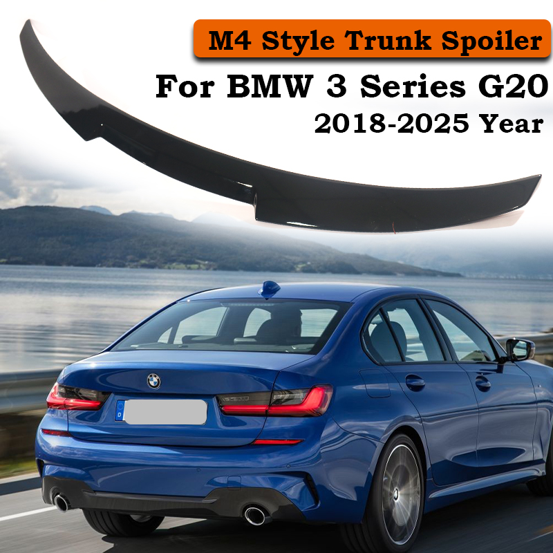 M4 スタイルリアトランクウイングスポイラー BMW 3 シリーズ G20 グロスブラックカーボンファイバーリアバンパーリップアヒルディフレクターディフューザー 2018