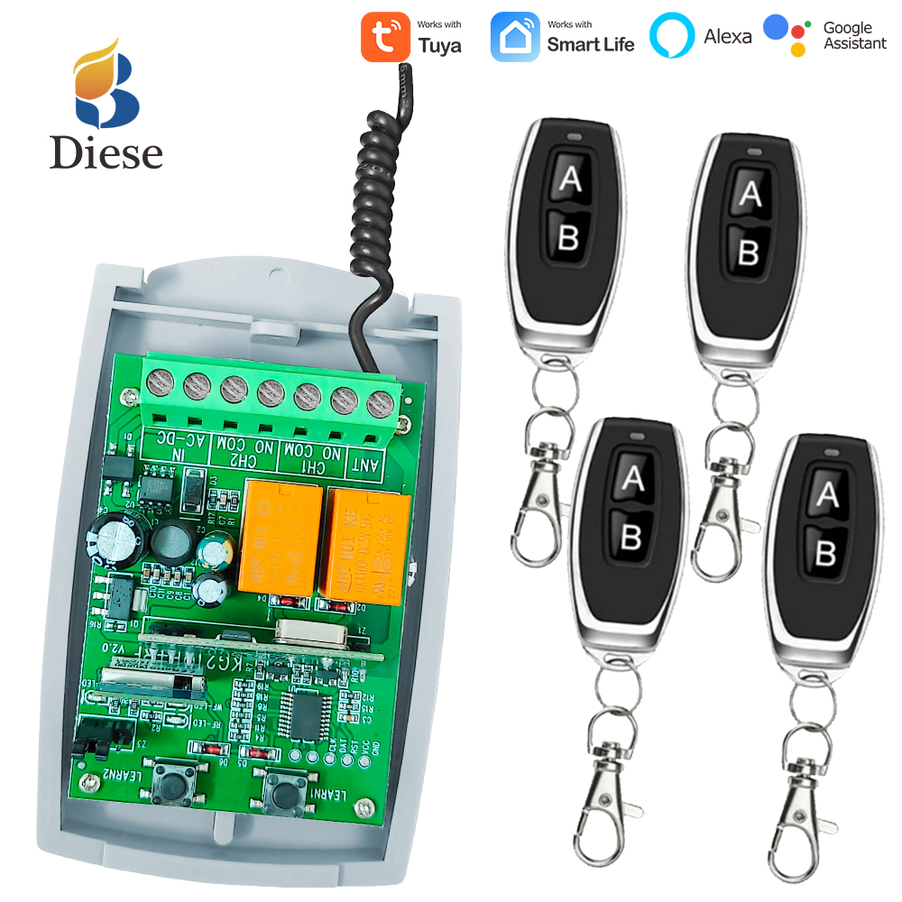 Tuya ユニバーサルスマート Wifi レシーバー 2CH AC DC12V 24V ガレージドアリモコンオープナーコントローラーローリングコード 433Mhz 送信機