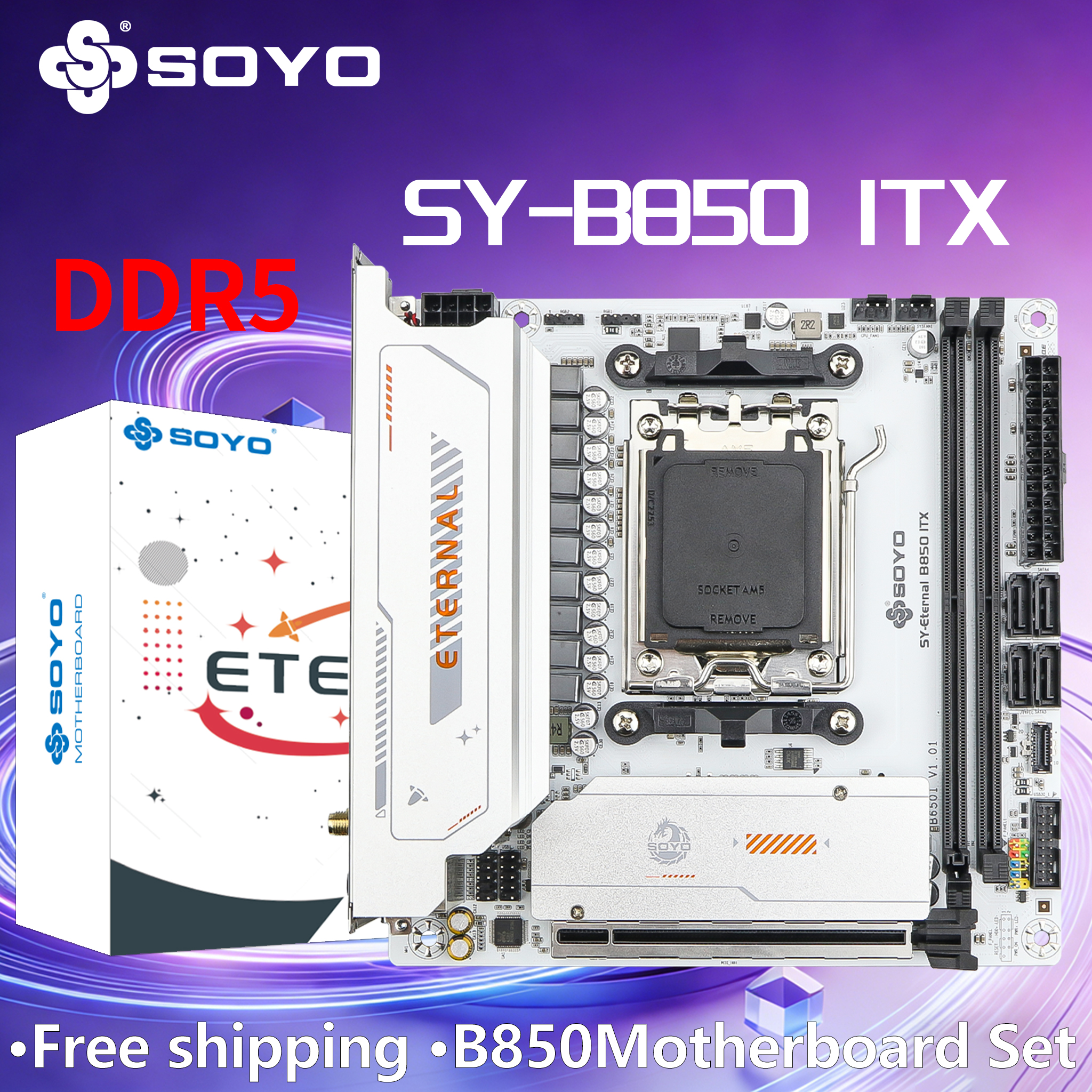 SOYO B850ITX AMD マザーボード AMD Ryzen AM5 DDR5 サポート CPU 8000 9000 プロセッサ Pcie5.0x16 Pcie4.0x4 M.2 ARGB WIFI6 DHMI DP