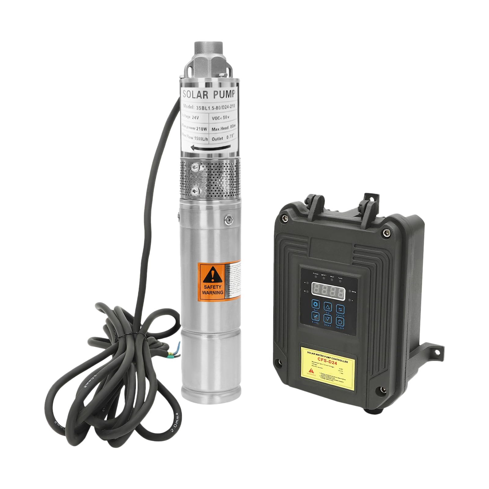 工業用深井戸水中ポンプ、DC 24V 210W ソーラーポンプ、Mppt コントローラー付きソーラーポンプ、19.69F 付き深井戸水ポンプ