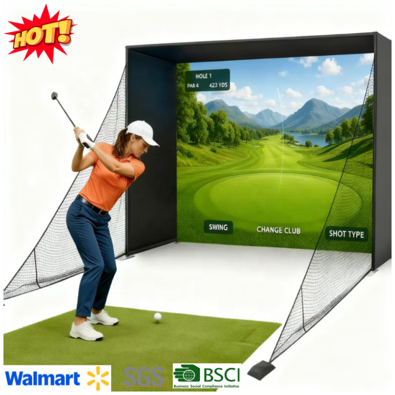 Factory 10*8ft Golf Simulator Enclosures Netting for Indoor Practice with Blank White Screen Portable Golf Cage Net
