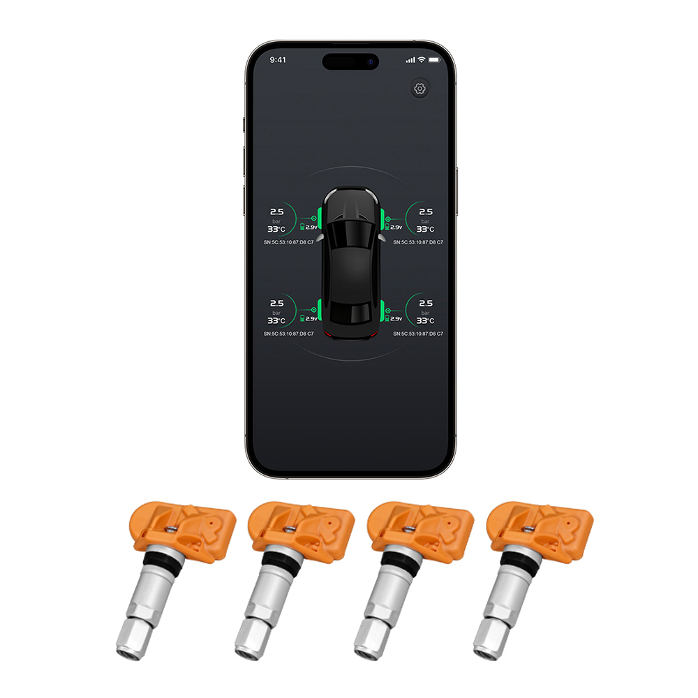 APP TPMS ワイヤレス自動車タイヤ空気圧監視システム 4 センサー付き iPhone iOS Android 用