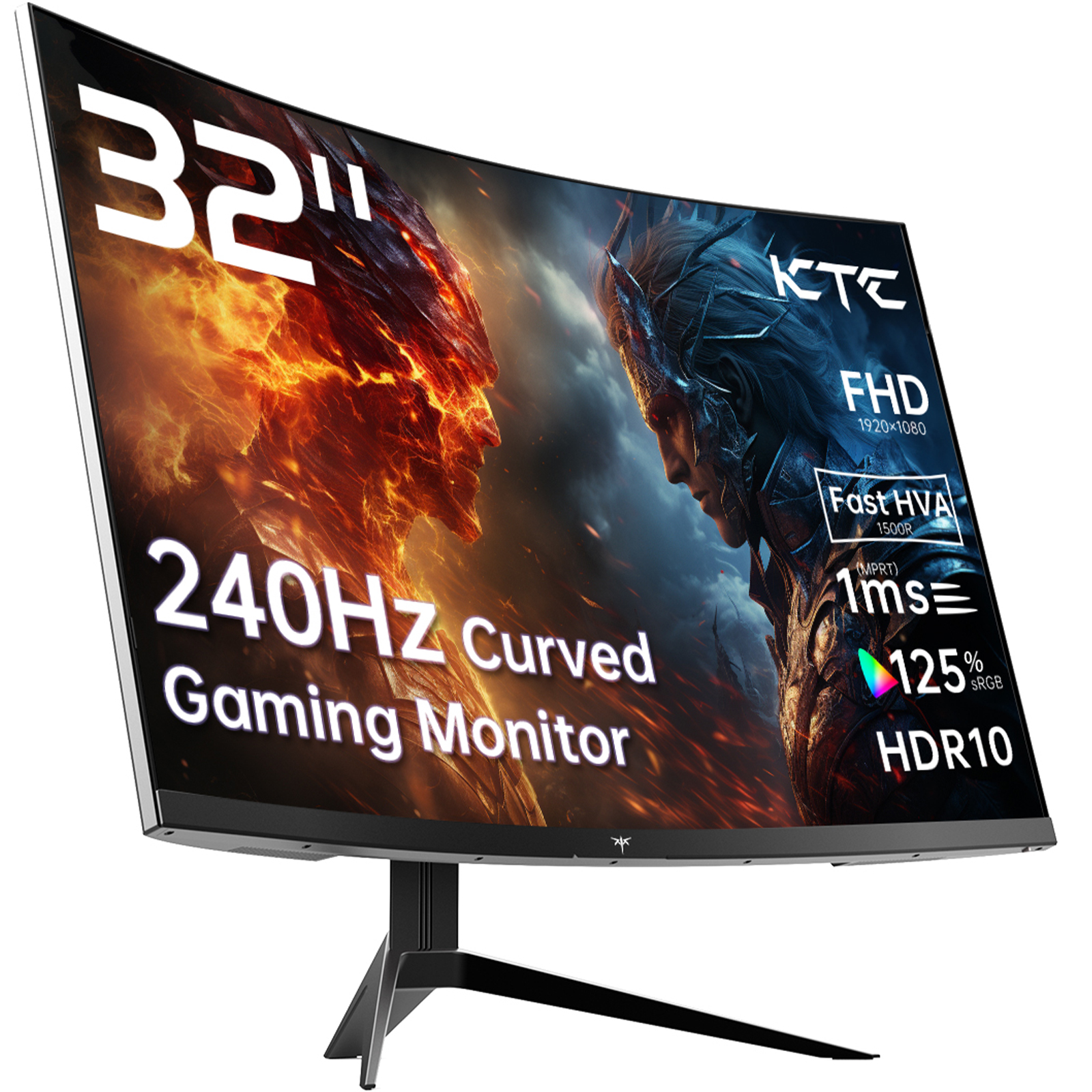 KTC 32 インチ 240Hz 曲面ゲーミングモニター 1500R 1080P 125% sRGB 1ms、Freesync/G-sync HDR10、HDMI/DP/USB ポート VESA、チルト調整可能、
