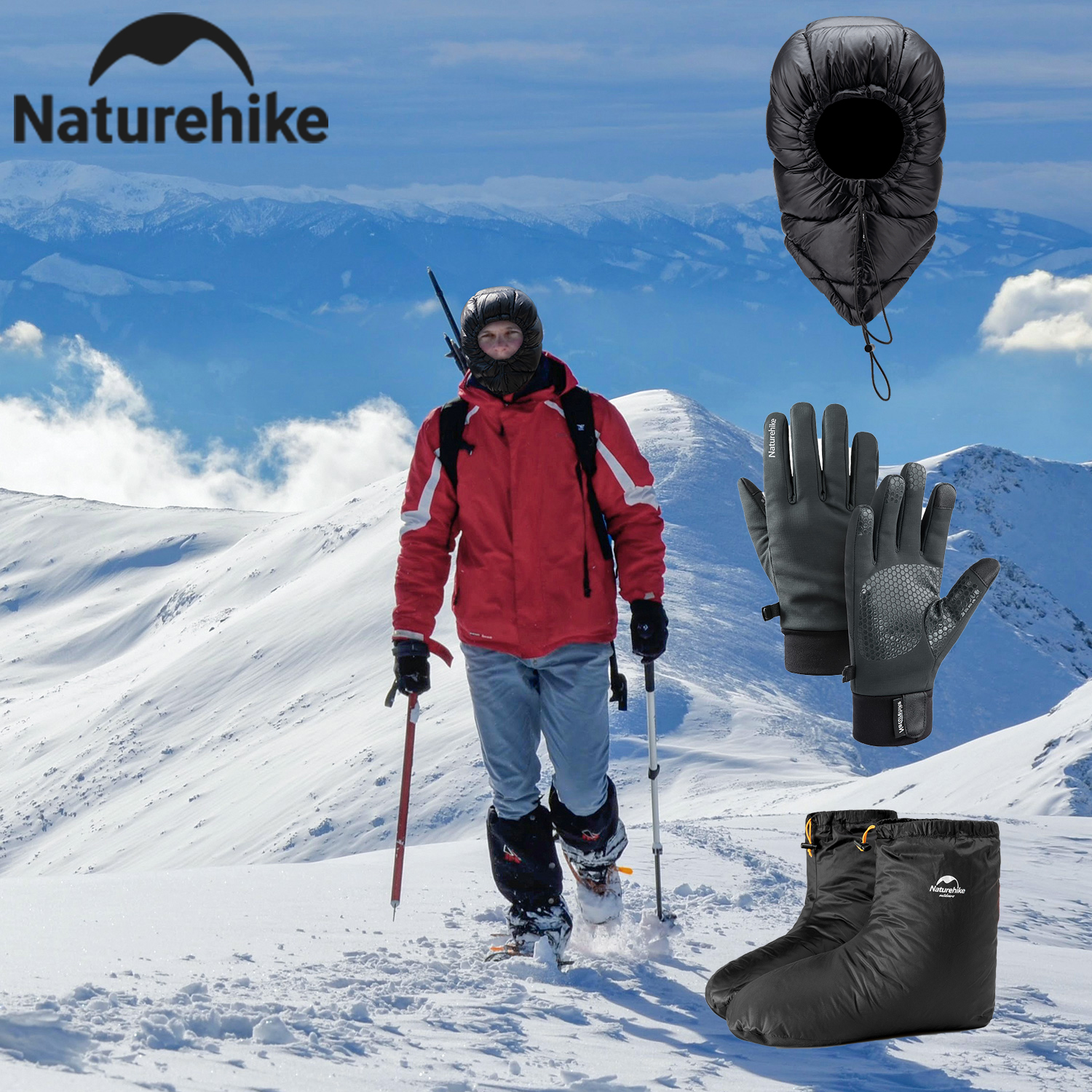 Naturehike 超軽量ポータブル冬防水暖かいスリーピースダウン帽子手袋靴カバーハイキングキャンプ衣類機器