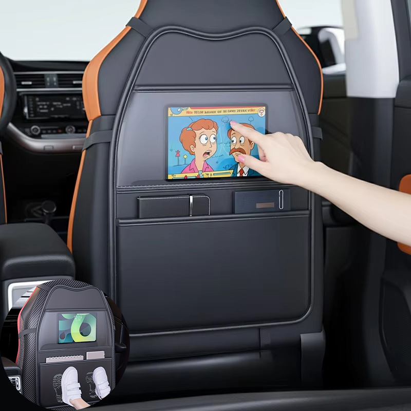 ハイエンド PU レザーカーシートキックプルーフパッドポケット付き多機能タブレットホルダー自動車シートバック保護カバー子供用