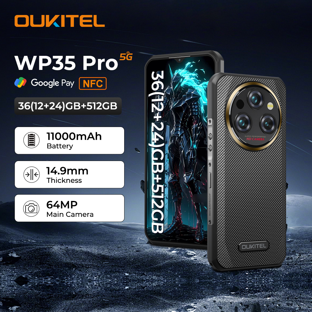 Oukitel WP35 PRO 頑丈なスマートフォン 5G 11000mAh 36GB 512GB、6.6インチ 2.4K ディスプレイ Andiron 14、64 MP、NFC 携帯電話