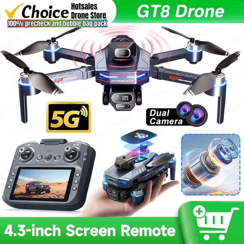 新しい GT8 ドローン 8K プロフェッショナル HD デュアルカメラ画面リモート 5G WIFI ブラシレスモーター障害物回避折りたたみ Quadcopter おもちゃ