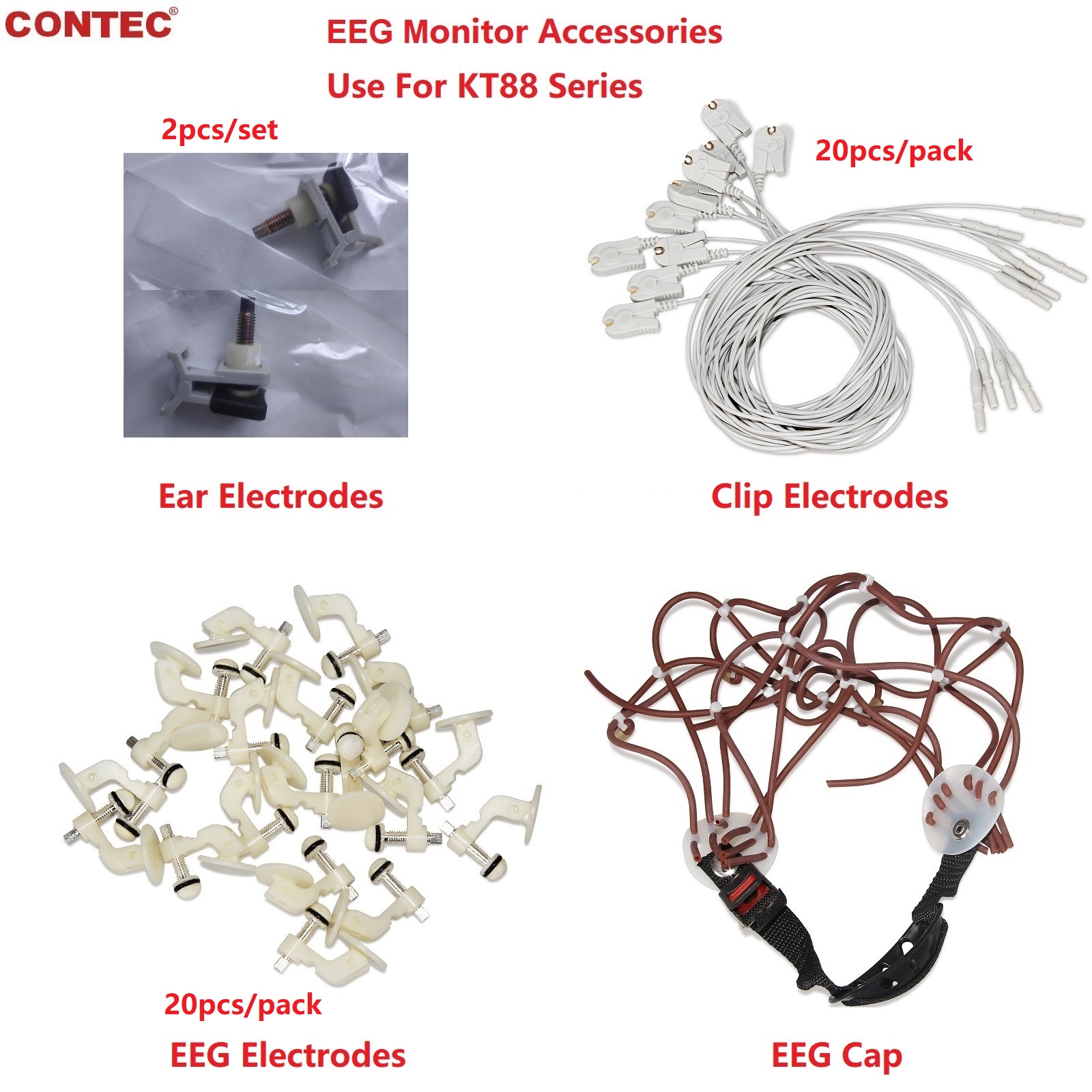CONTEC KT88 アクセサリシリーズ EEGモニタ、EEGキャップ、イヤークリップ電極、EEGケーブル、EEG電極