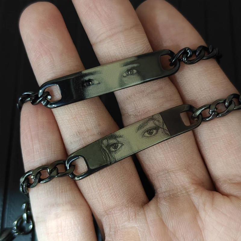 カスタム目フォトブレスレットガールフレンドギフトカスタムレーザー彫刻目カップルブレスレットパーソナライズされたステンレス鋼目ブレスレット