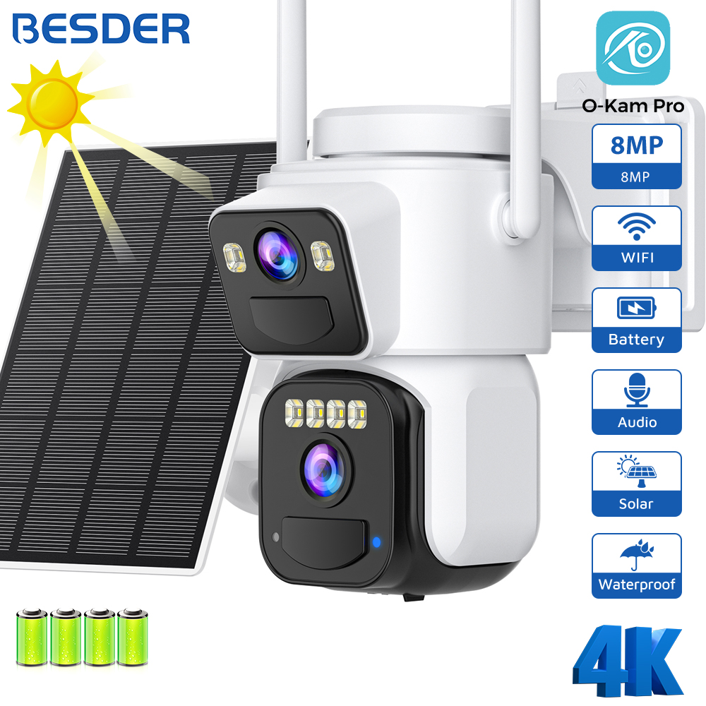 BESDER 8MP ソーラー Wifi カメラ PTZ 内蔵 7800mAh バッテリー屋外人体検出デュアルスクリーン CCTV 監視カメラ O-Kam Pro