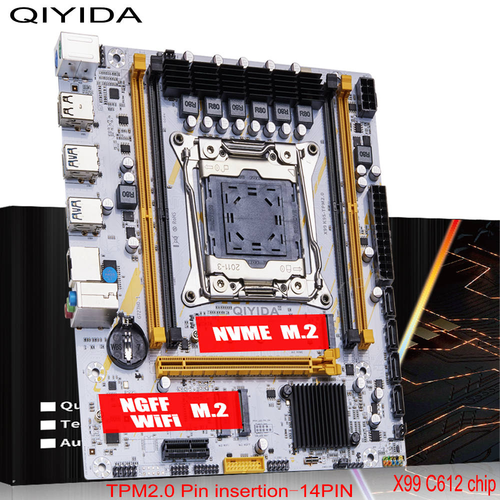 QIYIDA X99 Motherboard LGA2011-3 Slot TPM14PIN SATA3.0 USB3.0 NVME M.2 NGFF WIFI Support DDR4 Memory and Xeon E5 V3 V4 Processor