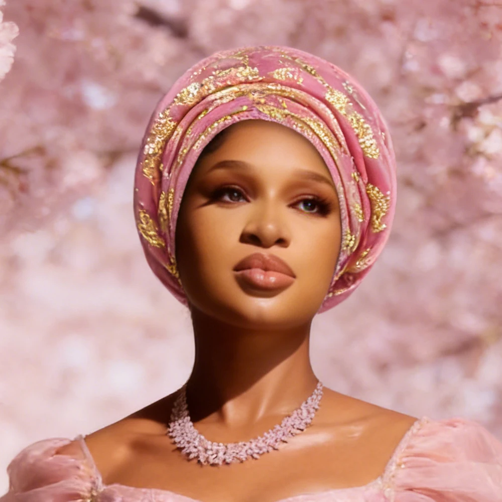 2026 光沢のあるプリーツ女性ターバンキャップエレガントなアフリカの自動 Gele Headtie 女性のヘッドラップナイジェリアパーティーかぶとヒジャブ帽子ボンネット