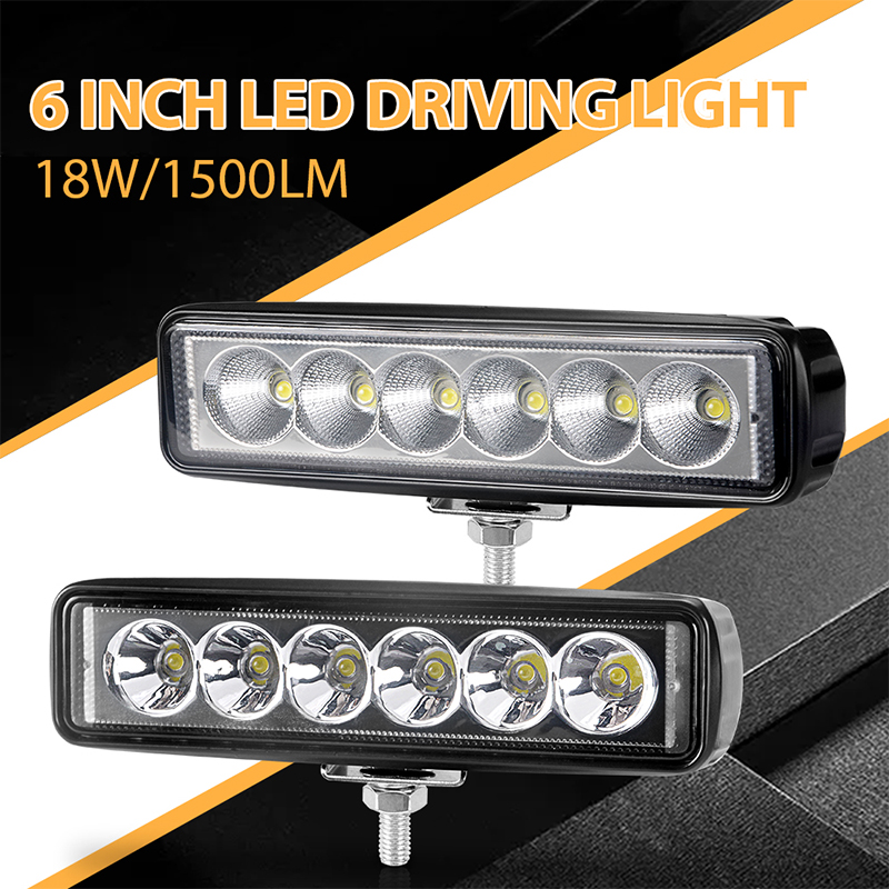 12V 24V 車 6 LED ライトバー 18 ワット 6000K 超高輝度 LED ワークライトフラッドビームライトホワイトオフロード 4x4 ヘッドライトドライビングライト