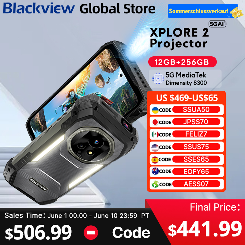 Blackview XPLORE 2 プロジェクター 5G AI 頑丈な電話 6.73 インチ 3.2K AMOLED ディスプレイ寸法 8300 20000mAh 120W 充電器携帯電話