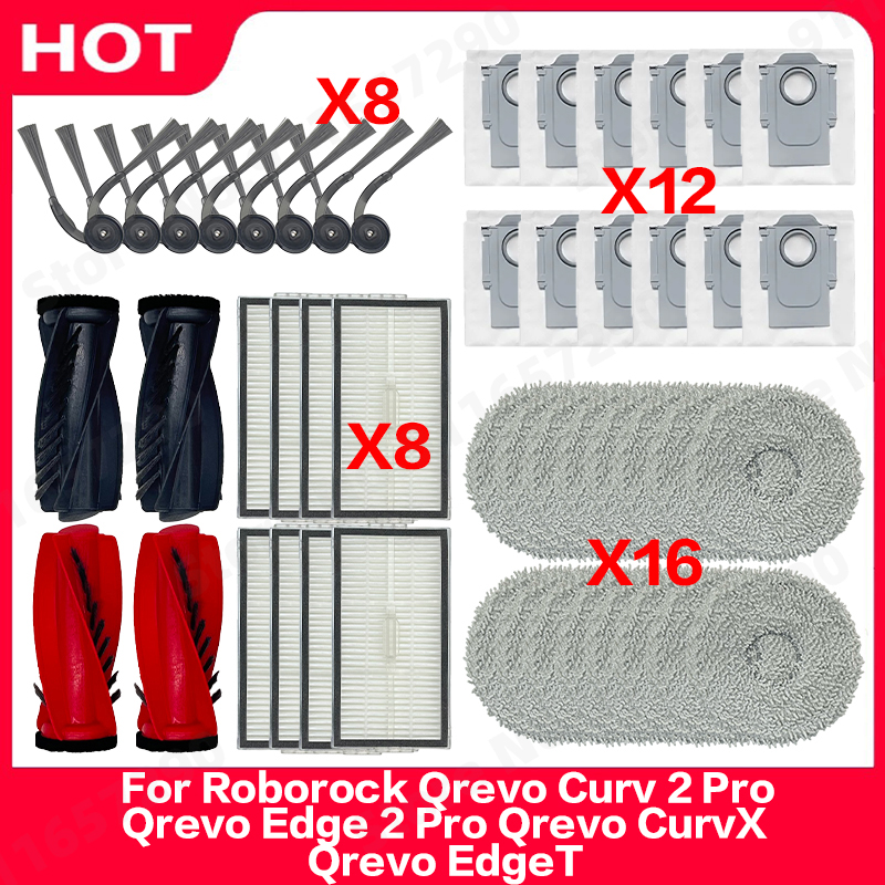 Roborock Qrevo Curv 2 Pro Qrevo Edge 2 Pro Qrevo CurvX Qrevo EdgeT メインサイドブラシモップ布ダストバッグフィルターアクセサリー