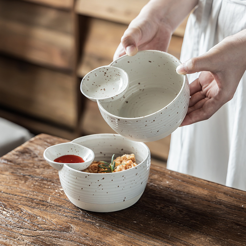 HYS レトロスタイルセラミックパーティションボウル家庭用朝食餃子ディップボウルフライドポテトトマトソース大きなボウル実用的