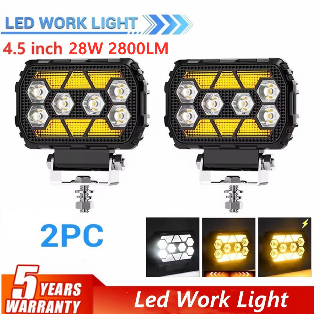 4.5Inch Rectangle LED Work Light White Yellow DRL Day Running Light Offroad Spotlight For SUV ATV 4X4 Truck Modified Headlight