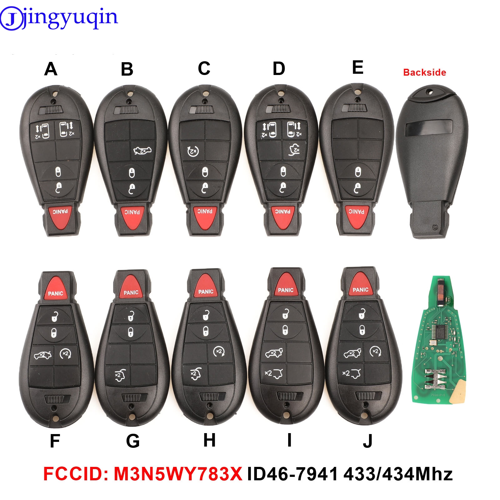jingyuqin10PS 2/3/4/5/6/7B スマートリモートキーフォブクライスラー M3N5WY783X IYZ-C01C GQ4-53T 433Mhz クライスラージープグランドチェロキー