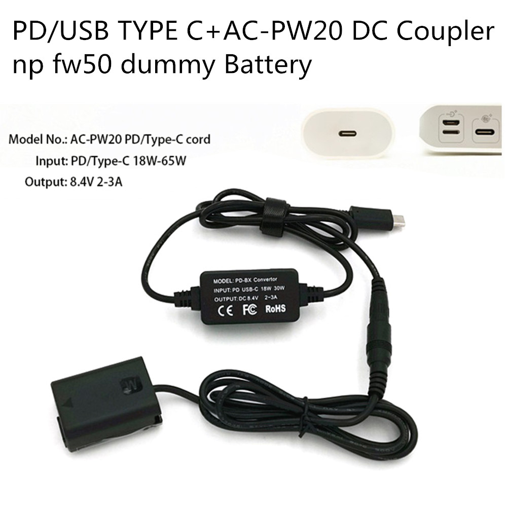 ソニーアルファ A6400 ILCE-6400 6500 6300 6000 5100 5000 A7R II カメラ USB タイプ C DC 電源アダプタ AC-PW20 NP FW50 ダミーバッテリー