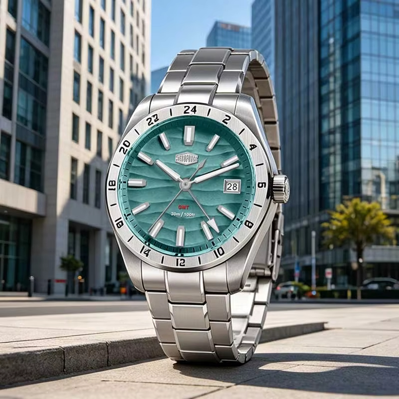 HEROFORCE 品質オリジナル GMT 男性時計防水発光日付高級男の腕時計ステンレス鋼クォーツメンズ腕時計男性