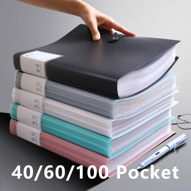 A4サイズ ディスプレイペーパーファイルフォルダー 40/60/100ポケット ドキュメントオーガナイザー スナップ留め オフィス・学校用文具