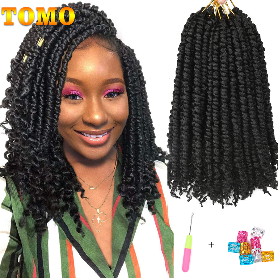 TOMO ツイストかぎ針編みヘア合成プレループパッションツイスト 12 ストランドロングボヘミアン編組ヘアエクステンション黒人女性用