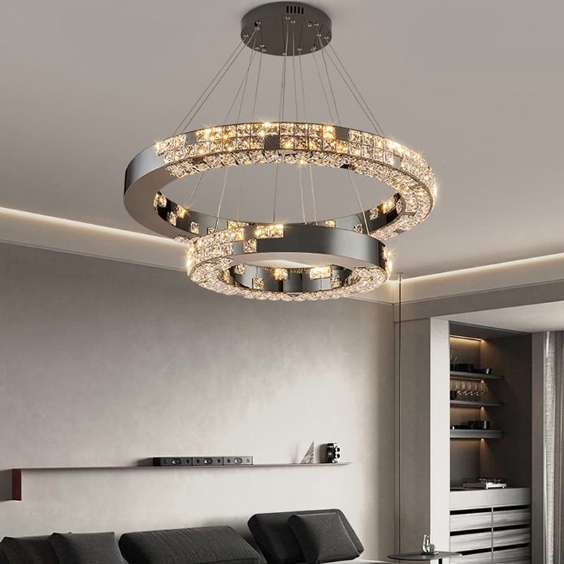 現代のクリスタルシャンデリアリビングルームリングデザインキッチンアイランドぶら下げ Led ダイニング寝室ランプ高級家の装飾ライト