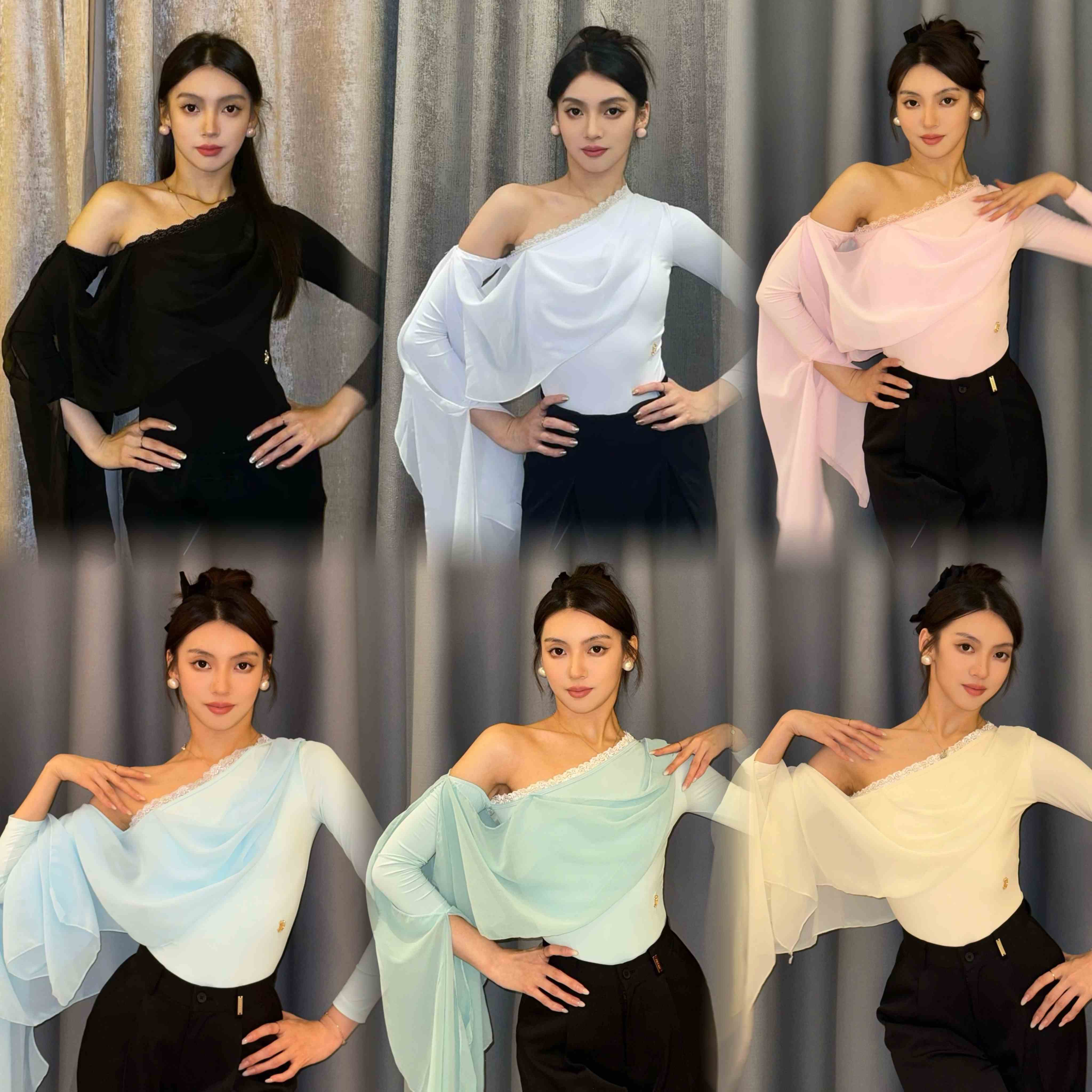 社交ダンストップス女性レース傾斜ショルダーフローティングスリーブトップス大人のラテンルンバダンス服パフォーマンス摩耗 DNV22283