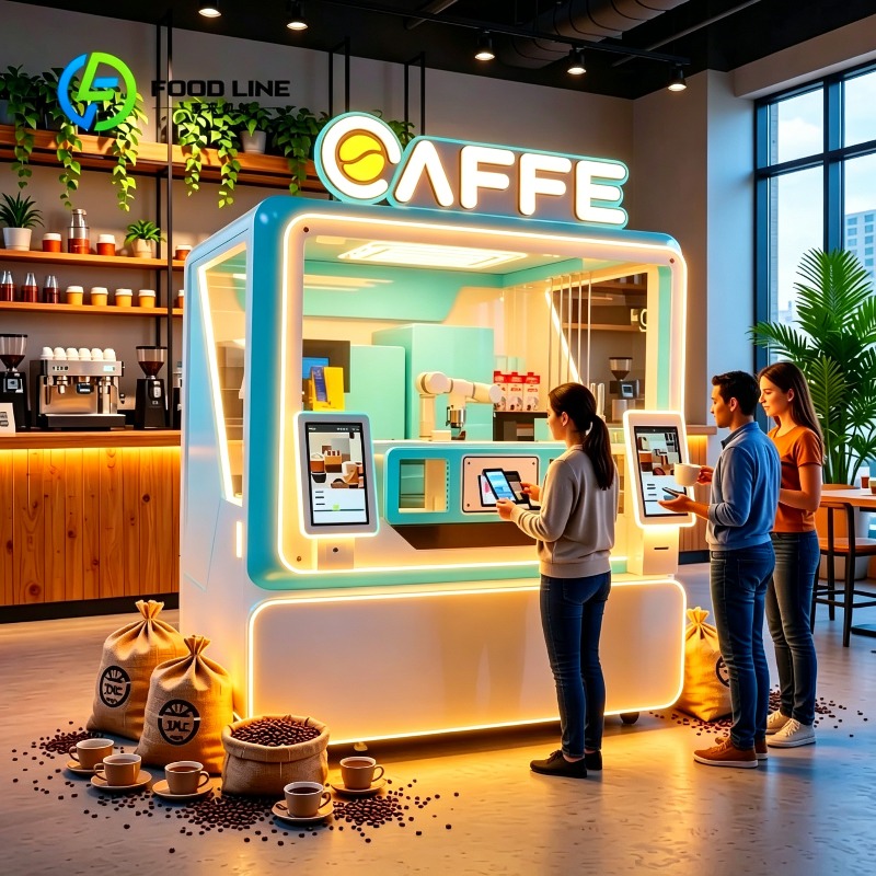 カスタマイズされたロボットアームコーヒー自動販売機エスプレッソミルクティー作成サポート複数の支払い方法カスタマイズ可能